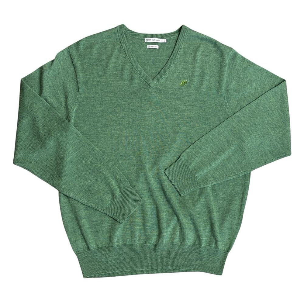 Peter Millar 100% Merino Wool Sweater Long Sleeve V‎ Neck Pullover Sz XL Logo